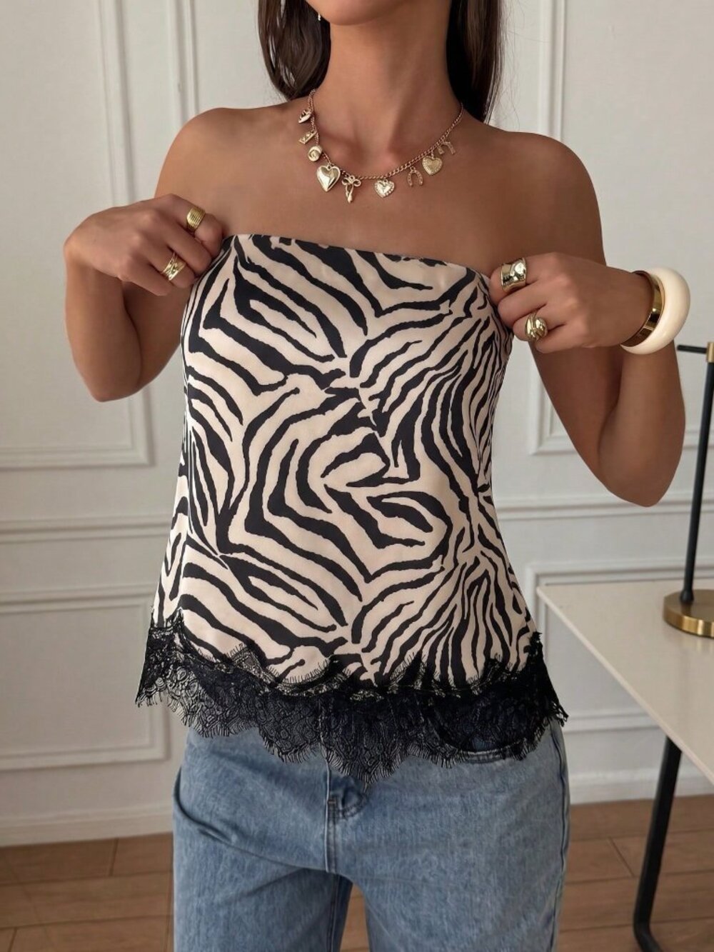 Multicolor Casual Women's Patchwork Hem Sexy Bandeau Top - Picture 4 of 6